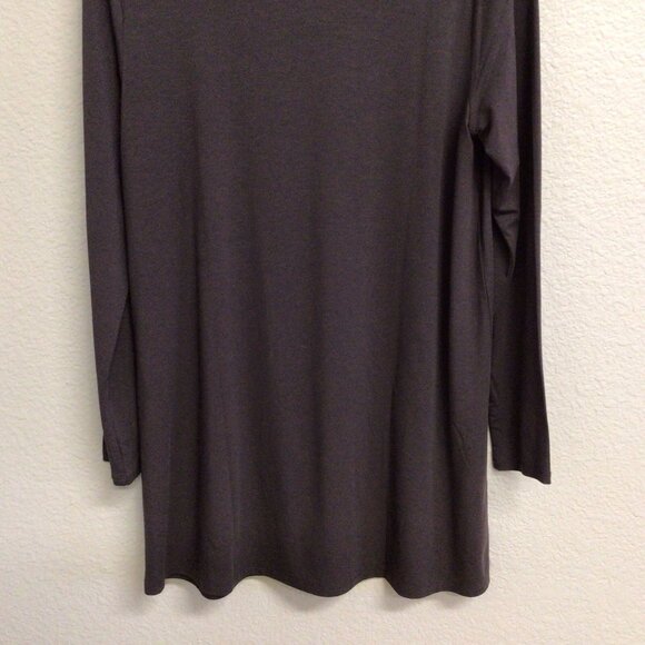 Eileen Fisher Turtleneck Scrunch Neck Tunic Top Tencel Jersey Sz Small Brown - Picture 4 of 10